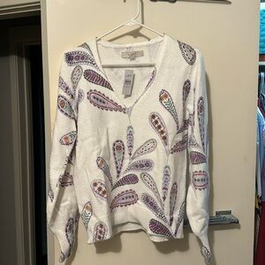LOFT paisley V neck sweater